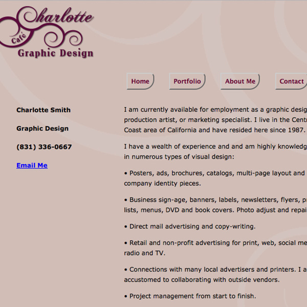 Cafe Charlotte website, screenshot